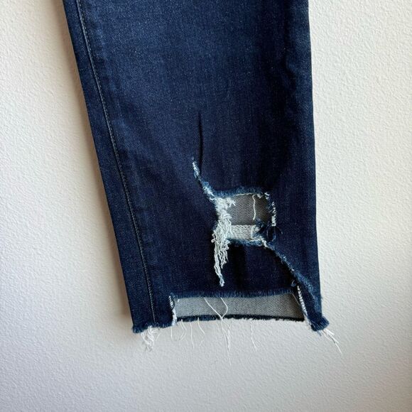 Frame Denim Le High Straight Solid Dark Wash Raw Step Hem Bronx Chew Size 26 - Picture 2 of 9